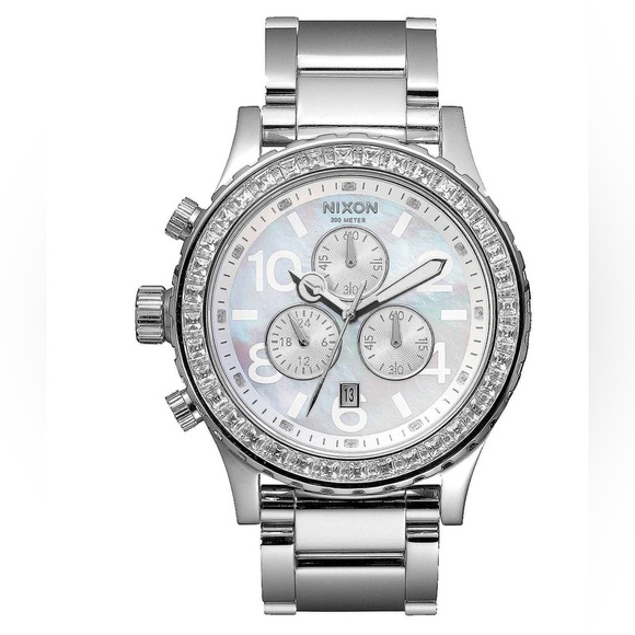 Nixon Women’s The 42-20 Chrono Crystal Bezel Watch 42mm Mother of Pearl Limited - Picture 2 of 6